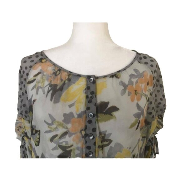 ANTHROPOLOGIE Edme & Esyllte 100% Silk Blouse Top Size S Semi Sheer Gray Floral - Picture 2 of 7
